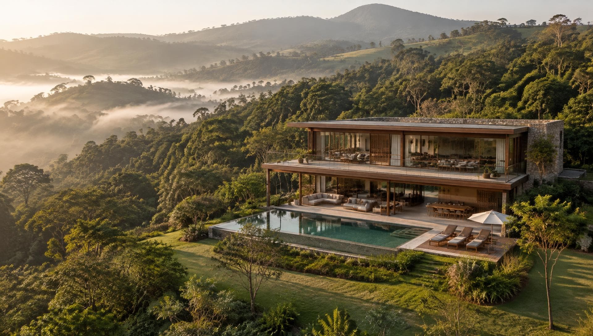 Vista aérea ilustrativa de uma propriedade rural